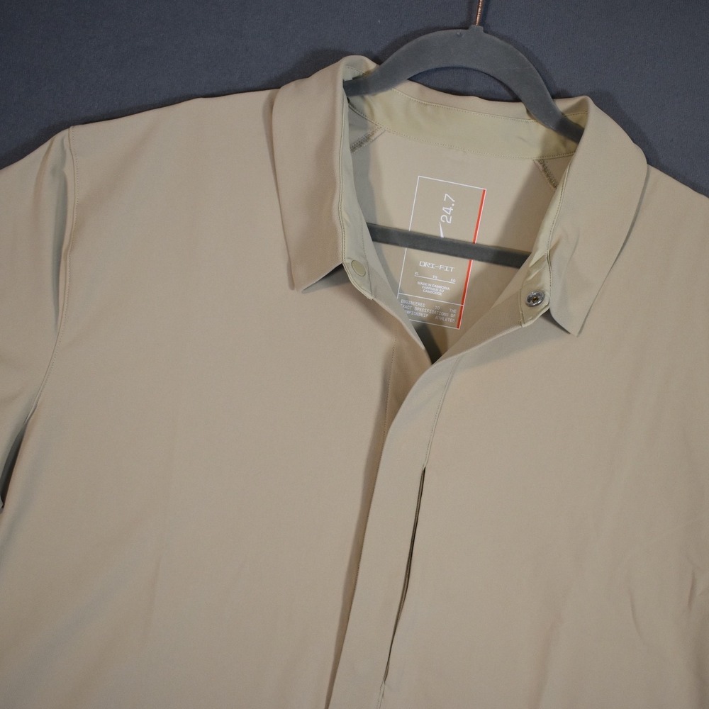 Nike 24.7 PerfectStretch Mens Dri-FIT Short-Sleeve Snap-Down Top X-Large Khaki